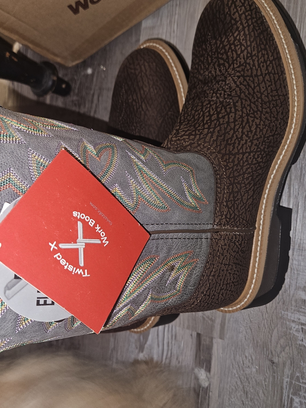 Twisted X Men’s Brown and Gray Western Work Boots with Multicolor Embroidery